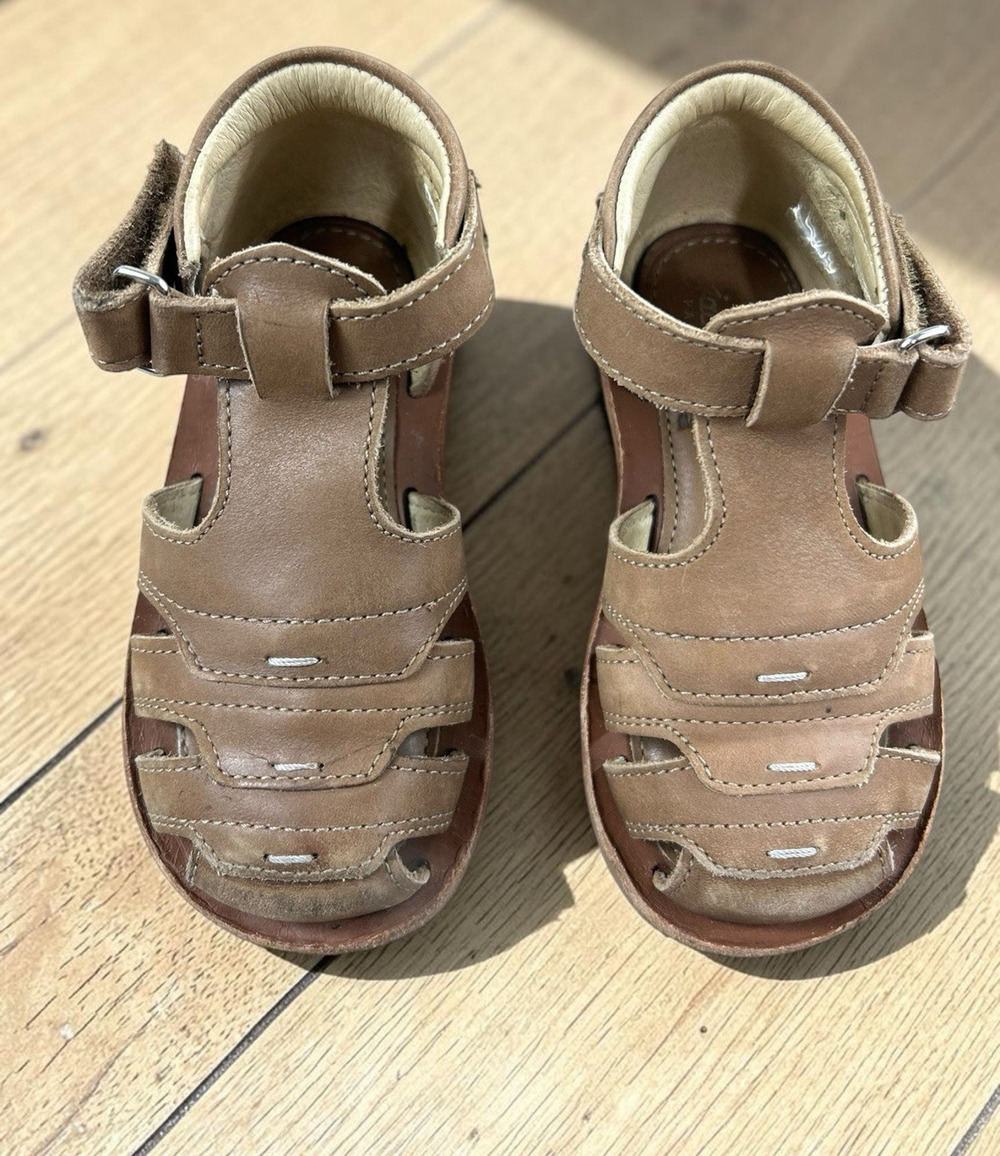 Jacadi Paris Baby Leather Sandals Sz 22 EUR 6 US Brown Cushioned Ankle Strap